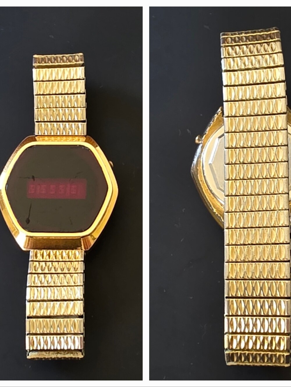 VTG RARE Microsonic Hexagon Red LED Digital 35mm Watch Works - Picture 9 of 12